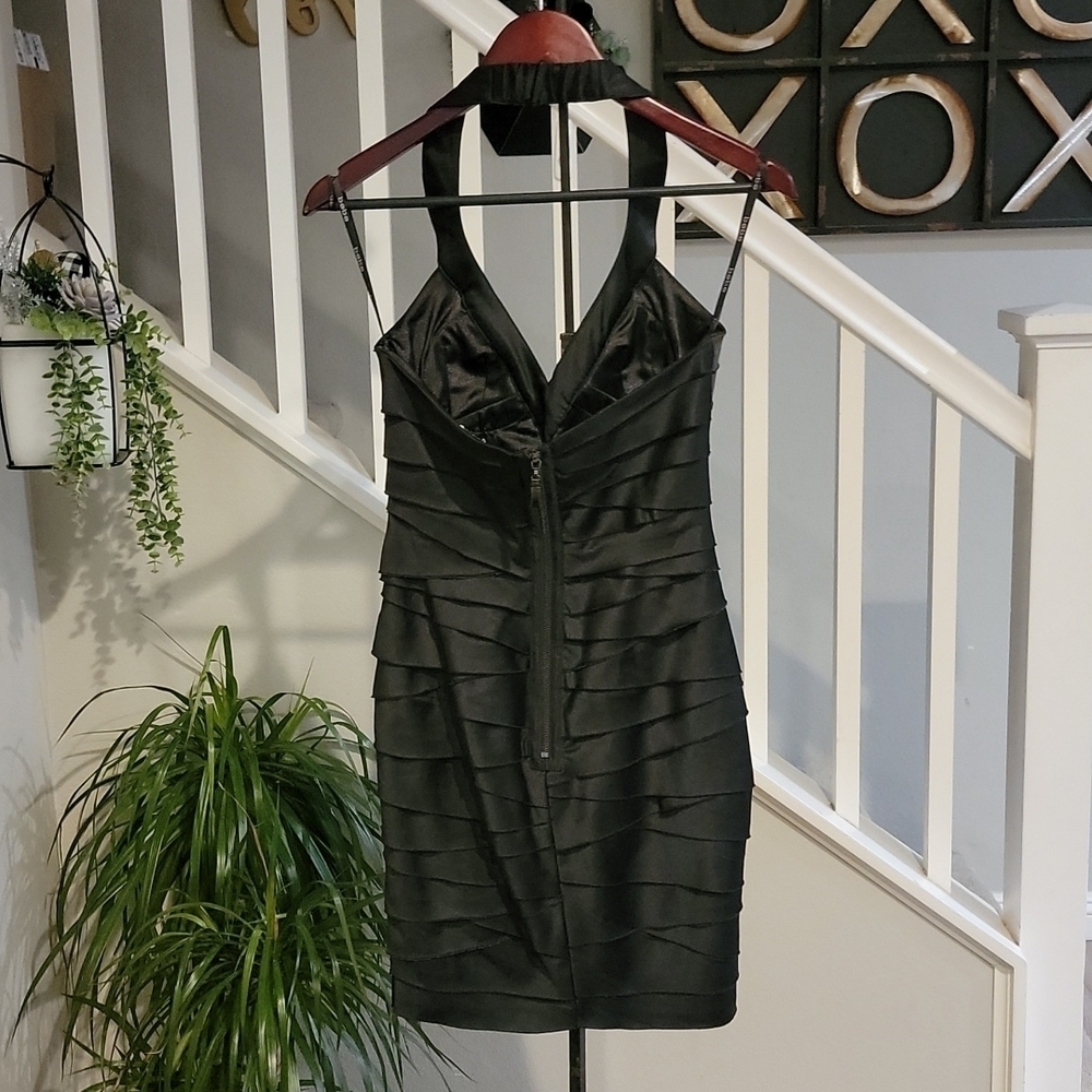 Bebe Black Bandage Halter Bodycon Dress Plunging V Neck Mini XS - Picture 6 of 9